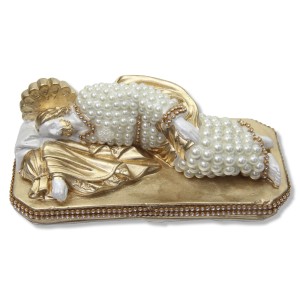 IM410002 - Imagem São José Dormindo c/ Pérola e Strass Dourada - 19x9cm