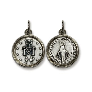 MD1170150 - Medalha N. Sra. Das Graças Italiana Redonda Prateada - 2x1,6cm