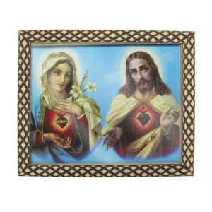 QD91521 - Quadro Sagrado Coração de Jesus e Maria - 23x28cm