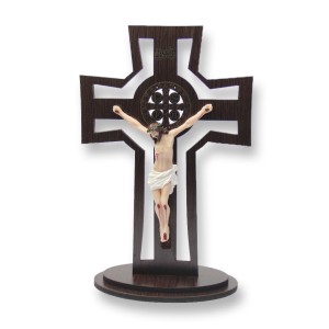 CU762315 - Crucifixo de Mesa São Bento Madeira - 29x18cm