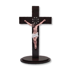CU762310 - Crucifixo de Mesa São Bento Madeira - 28x16cm