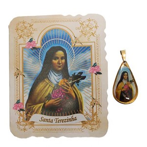 CM14017 - Cartão Santa Terezinha das Rosas c/ Medalha - 7,5x6cm