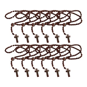 TE330080P12 - Terço São Miguel Arcanjo Madeira c/ 12un. - 45cm