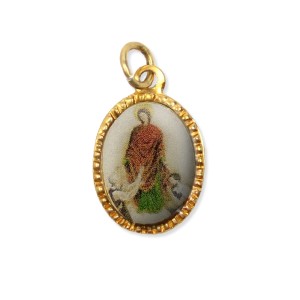 MD103124P10 - Medalha de Alumínio Oval Dourada c/ 10un. N. Sra. do Trabalho - 2x1,3cm