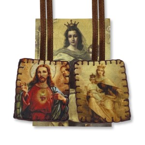 ES149022 -  Escapulário N. Sra. Do Carmo e Sagrado Coração de Jesus Tecido (G) - 78x4cm
