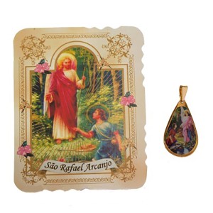 CM41805 - Cartão São Rafael Arcanjo c/ Medalha - 7,5x6cm