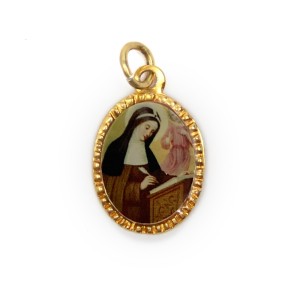 MD103127P10 - Medalha de Alumínio Oval Dourada c/ 10un. Santa Brígida - 2x1,3cm