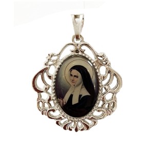 MD129096 - Medalha Santa Bernadette Camafeu Níquel - 5x4,2cm