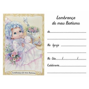 CT1437P100 - Cartão Lembrança do Meu Batismo Menina c/ 100un – 9,5x6cm