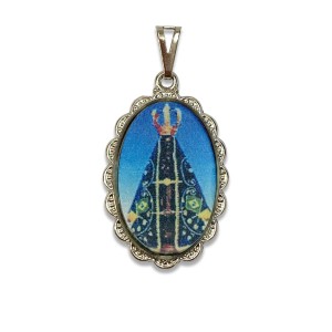 MD128001 - Medalha N. Sra. Aparecida Rendada Níquel - 4,1x2,6cm