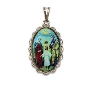 MD128802 - Medalha Sagrada Família Rendada Níquel - 4,1x2,6cm