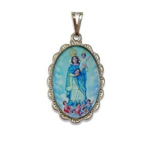 MD128012 - Medalha N. Sra. Da Cabeça Rendada Níquel - 4,1x2,6cm