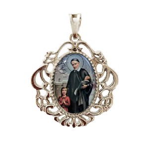 MD129461 - Medalha São Vicente de Paulo Camafeu Níquel - 4,5x4cm