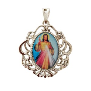 MD129407 - Medalha Jesus Misericordioso Camafeu Níquel - 4,5x4cm