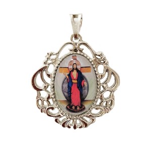 MD129415 - Medalha Santas Chagas de Jesus Camafeu Níquel - 4,5x4cm