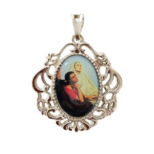MD129801 - Medalha Santa Mônica e Santo Agostinho Camafeu Níquel - 4,5x4cm