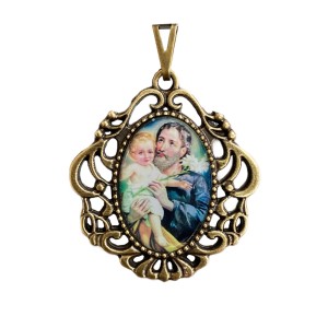 MD129623 - Medalha São José Camafeu Ouro Velho - 4,5x4cm