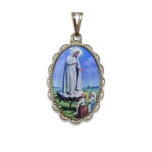 MD128028 - Medalha N. Sra. De Fátima Rendada Níquel - 4,2x2,5cm