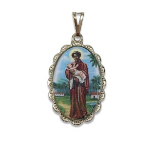 MD128424 - Medalha São Benedito Rendada Níquel - 4,2x2,5cm