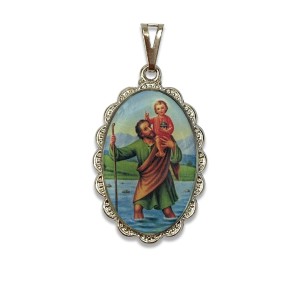 MD128430 - Medalha São Cristóvão Rendada Níquel - 4,2x2,5cm