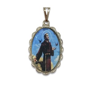 MD128433 - Medalha São Francisco de Assis Rendada Níquel - 4,2x2,5cm
