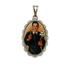 MD128435 - Medalha São Geraldo Rendada Níquel - 4,2x2,5cm