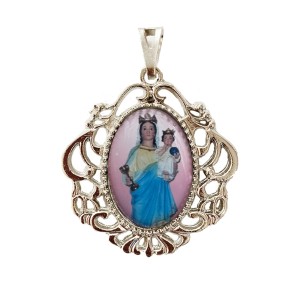 MD129044 - Medalha N. Sra. dos Remédios Camafeu Níquel - 4,5x4cm