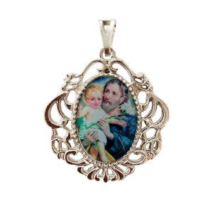 MD129465 - Medalha São José Camafeu Níquel - 4,5x4cm