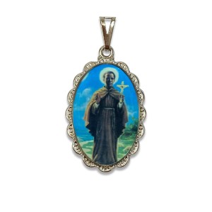 MD128490 - Medalha Santo Antônio de Categeró Rendada Níquel - 4,3x2,7cm