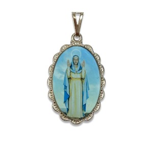 MD128104 - Medalha N. Sra do Equilibrio Rendada Níquel - 4,3x2,7cm