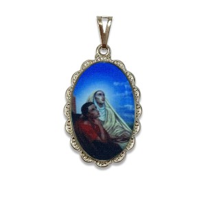 MD128808 - Medalha Santa Mônica e Santo Agostinho Rendada Níquel - 4,2x2,5cm