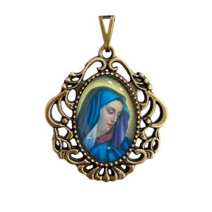 MD129229 - Medalha N. Sra. das Dores Camafeu Ouro Velho - 5x4,2cm