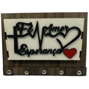 PC1981281 - Porta Chaves Fé, Amor e Esperança - 19,5x14,5cm