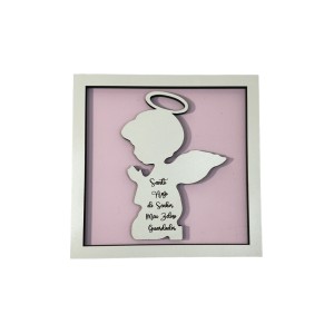 DE726100 - Quadro Decorativo Santo Anjo Rosa - 18,5x18,5cm