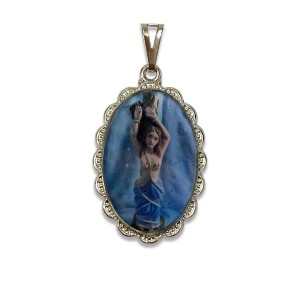 MD128109 - Medalha Santa Águeda (Ágata) Rendada Níquel - 4,3x2,7cm