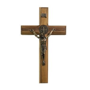 CW760253 - Crucifixo de Parede São Bento Madeira - 25,5x15cm