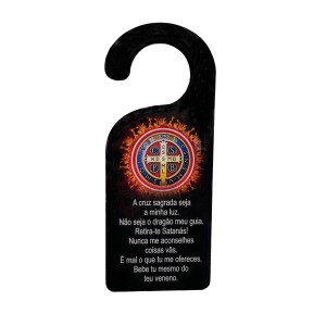 PLC199182 - Placa Medalha de São Bento para Maçaneta de Porta MDF - 18x7,3cm