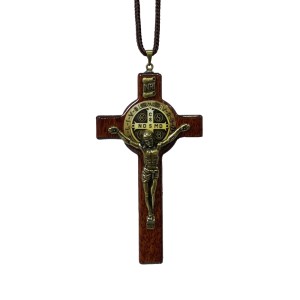CC361000 - Cordão c/ Crucifixo Madeira São Bento - 44cm