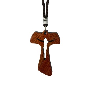 CC1484000 - Cordão c/ Tau de Madeira Vazado c/ Cristo - 42cm
