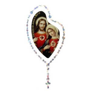 AD1501450 - Adesivo Terço Coração de Jesus e Maria Prata - 12x6cm