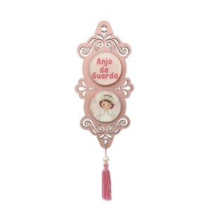 DE720410 - Adorno Santo Anjo MDF Rosa Resinado- 32x10,2cm