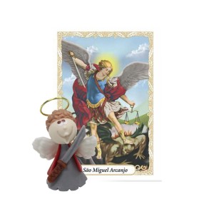 ST16044 - Mini Santinho São Miguel Arcanjo de Biscuit c/ Oração