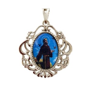 MD129491 - Medalha São Francisco de Assis Camafeu Níquel - 4,5x4cm