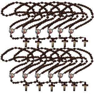 TE940180P12 - Terço Sagrado Coração de Maria Madeira c/ 12un. - 37cm