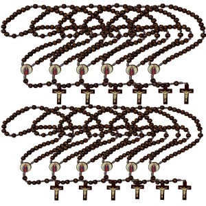 TE940759P12 - Terço Santas Chagas de Jesus Madeira c/ 12un. - 37cm