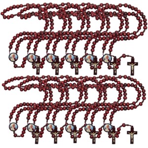 TE940735P12 - Terço Papa João Paulo II Madeira c/ 12un. - 37cm