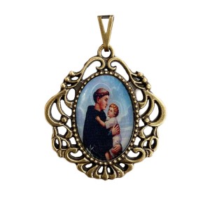 MD129645 - Medalha Santo Antônio Camafeu Ouro Velho - 4,5x4cm