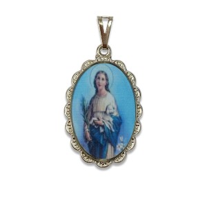 MD128160 - Medalha Santa Inês Rendada Níquel - 5x2,5cm