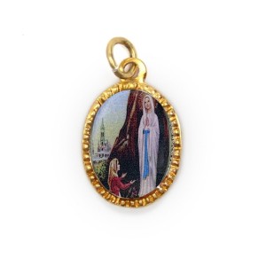 MD103040P10 - Medalha de Alumínio Oval Dourada c/ 10un. N. Sra. De Lourdes - 2X1,3cm