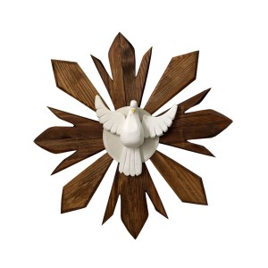 DF1983053 - Divino Espírito Santo Resplendor de Parede Madeira Marrom - 43x43cm